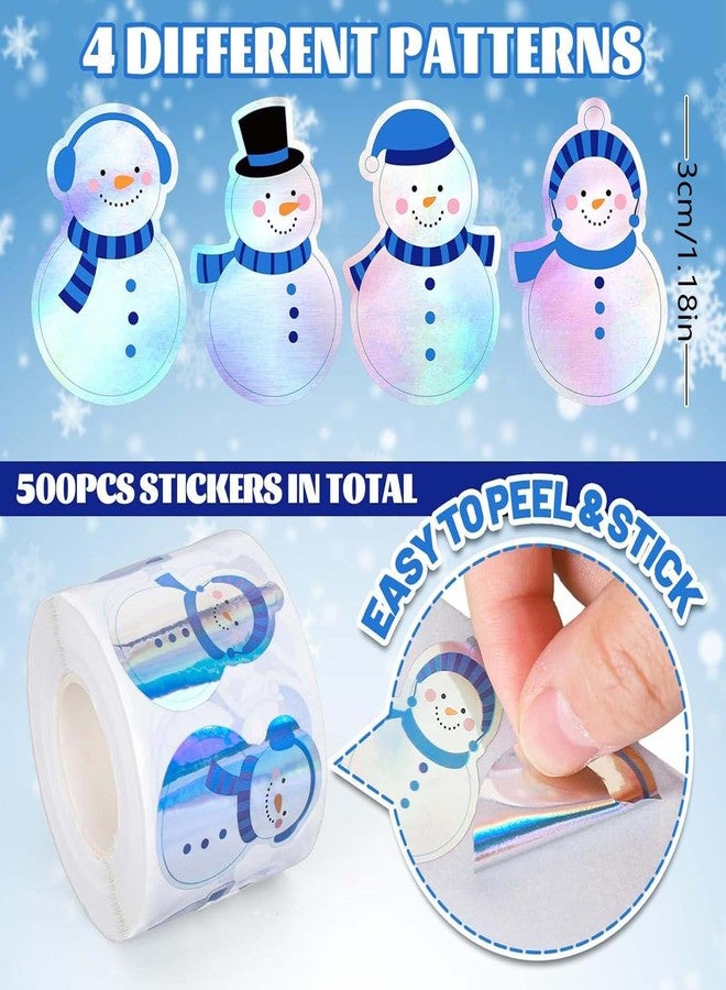 ASABITE 500Pcs Christmas Snowman Stickers Rolls 1.2Inch Laser Waterproof Decals Cute Funny Self-Adhesive Sticker Roll Winter Xmas Blue Snowman Stickers for Kids Christmas Party Decoration - Image 2